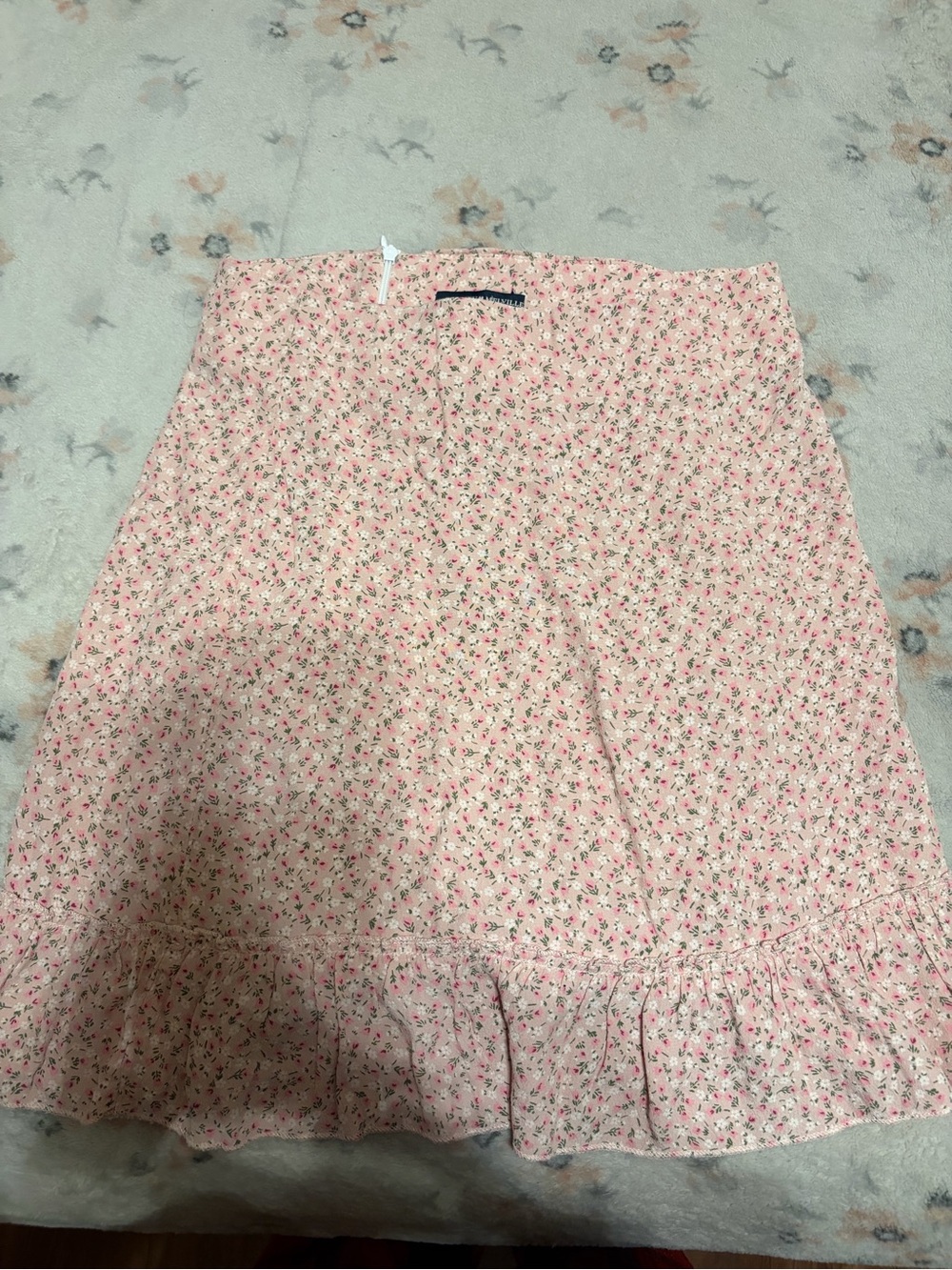 Brandy Melville Pink Floral Ruffle-Hem A-Line Skirt